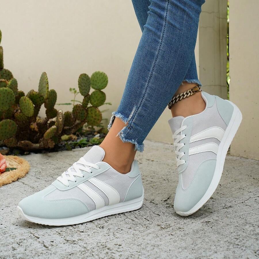 Women's Retro Round Toe Lace-Up Soft Bottom Comfortable Shoes, Casual Versatile Breathable Summer Daily Running Sneakers, Solid Color - Xám - Xem 1
