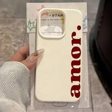 Red "Amor" Minimalist Aesthetic Phone Case Compatible With Apple 16, 11, 15, 14, 13, 12 Pro Max Plus, Shock-Proof Phone Case, Fashion Gift For Teenage Girls