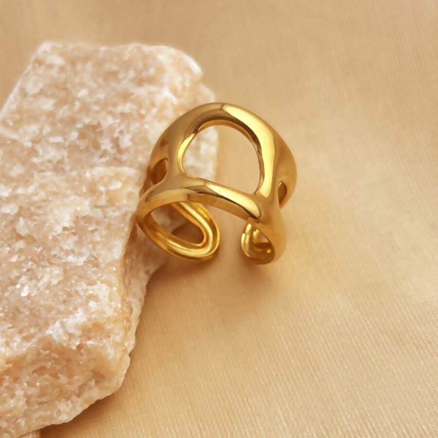 New 18K Stainless Steel Fashion Ring, The Opening Design Can Be Adjusted In Size - 14-dourado - View 1
