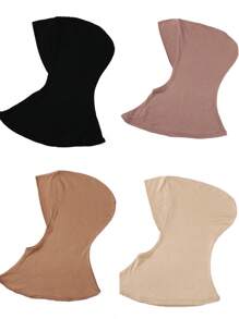 4 Peças/Conjunto Touca Interna Modal de Cor Sólida Com Capa Para o Pescoço, Elástica, Macia e Respirável para Mulheres, Lenço, Chapéu, Acessórios de Abaya, Véu Diário