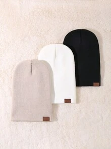 3 Stücke Beanie Unisex Wintermützen, Acryl Umschlag Beanies, Slouch Beanie Kappe, Outdoor Strickmützen für Herren Damen, Plüschmütze