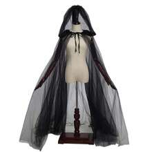 Skeleton-Style Black Hooded Tulle Cloak - Full-Length Transparent Cloak For Adults, Featuring An Oversized Hood, Perfect For Halloween Ghost Role-Playing Costumes, Medieval Ghost Net Robe, Vampire Bride Transparent Cloak, And Halloween Attire - Multicolor - View 9