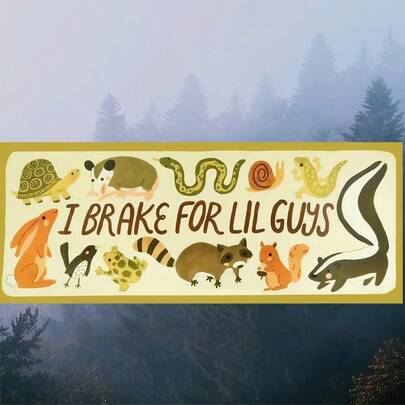 1PC, 7 Inch Removable Outdoor Waterproof Vinyl Creative Gift Sticker – Cute Animal Design With Turtle, Opossum, Snake, Snail, Lizard, Rabbit, Bird, Frog, Raccoon, Squirrel And Skunk, Funny Nature Theme "I Brake For Lil Guys" Wildlife Protection Humor Car Decal, Aesthetic Stylish Sticker For Any Smooth Surface, Perfect For Laptop, Tablet, Desk, Dorm Wall, Luggage, Skateboard, Motorcycle, Car Window, Bumper, Office Desk, And Folder