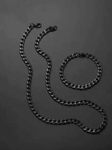 2pcs Black/Silver Chain Necklace Set, Minimalist Retro Jewelry Set For Men, Suitable For Daily Wear