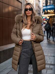 Women's Casual Hooded Regular Jacket With Pockets, Lightweight Cotton Jacket For Daily Wear - Coffee Brown - View 1