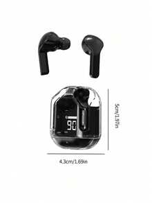 1 Transparent TWS Wireless Bluetooth Earphone, Stereo Wireless Earphone, LED Battery Display, Type-C Charging Case Compatible With All Smartphones, Suitable For Gaming, Music, Outdoor Sports/Business, Adult Use, Capacitive Microphone, Rechargeable 150mAh Battery, Polymer Lithium-Ion