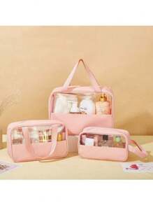 3-1件挂式盥洗包 透明PVC化妆包 化妆工具防水 便携式拉链化妆收纳包 简约女士浴室洗漱包 妈妈礼物 沙滩包 沙滩必需品 沙滩巾收纳包 沙滩配件 沙滩用品 度假包 夏季度假必备品