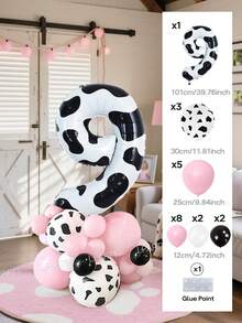 102pcs/21pcs Pink Cowgirl Theme Balloon Arch And Garland Set, 40 Inch Cow Print Balloons (Numbers 0-9), Cowboy Hat/Cowboy Boot Balloons, Farm Theme Birthday Party Decoration, Cream Print Latex Balloons, Farm/Barn Party, Baby Shower - Multicolor - View 21