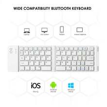 Teclado Bluetooth plegable, teclado inalámbrico con triple plegado BT con almohadilla táctil sensible recargable para tablet, iOS, Android, Windows, ordenadores portátiles PC (White) - Blanco - Ver 2