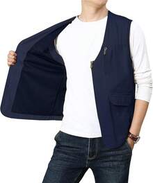 Men's Casual Outdoor Cotton Vest Lightweight Breathable Multi-Pocket Fishing Travel Vests OutwearChristmas IQWV - 04-海軍藍 - 查看 3