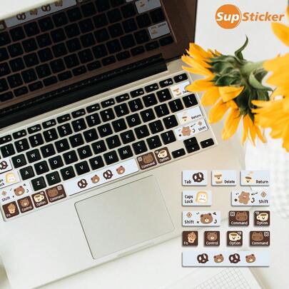 SUPSTICKER 1pc, Size: 4.01*4.72inch, Cute Cartoon Animal Element Pattern Partial Keyboard Decorative Skin Sticker, Suitable For Macbook 13.3" Air Keyboard, Self-Adhesive Vinyl Material, Peelable And Reusable, Beautifies And Protects Laptop Keyboard