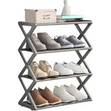 Sapateira de plástico empilhável e dobrável de quatro níveis - Organizador de armazenamento em formato de X que economiza espaço para entrada, corredor, quarto, dormitório, fácil de montar, design durável, preto, organizador de sapatos