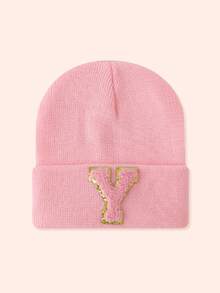 1 Stück Kinder Rosa 26 Buchstaben gestrickte Mütze, Kleinkind Jungen Mädchen warme Beanie Kappe, geeignet für Outdoor, Alltag, windundurchlässig & warm