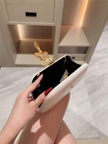 1 件迷人金属蛇形装饰手拿包，奢华闪亮复古金色盒式迷你钱包，时尚、迷人、优雅的女士晚宴手提包，适合婚礼、主题正式派对、舞会、生日庆祝，配有链条 - 白色 - 查看 10
