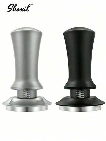 shoxil 1pc Adjustable Calibrated Constant Force Coffee Tamper | 304 Stainless Steel Flat Bottom Anti-Offset Design, Automatic Spring Rebound, Espresso Coffee Extraction Tool, 51/53/58mm Multi-Size