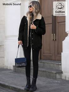 Mobula Sound# Middle East Versatile Casual Sports Fashion Women's Spring Autumn Winter Fleece Windproof Jacket, Blue Y2K Student College Young Style Denim Jacket