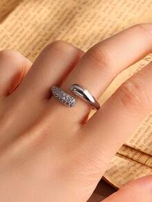 rakol Fashionable Minimalist Cubic Zirconia Micro-Inlaid Copper Plated 18K Gold Rupert's Tear Open Ring - Ring - View 5