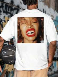 Grills Graphic Tee , Men's Double-Sided Printed Fashionable Casual Crew Neck 220gsm Pure Cotton T-Shirt(1 PC) - White - View 3