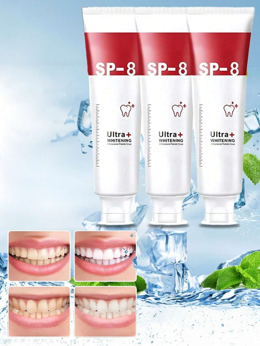 3 Pieza Pasta De Dientes Ultra Blanqueadora Sp-8 - Pasta De Dientes Blanqueadora Con Probiótico Fórmula De Limpieza Profunda, Aliento Fresco, Dientes Saludables Pasta Dental Con Clorhexidina, Pasta Dental White, Higiene Personal Pasta Dental Blanqueadora - Blanco - Ver 1
