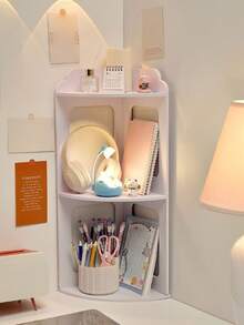 1pc White Multi-Tier Corner Shelf, Desktop Corner Organizer Rack, Vertical Bedside Nightstand Shelf, Student Dorm Desk Storage Rack, Wall Corner Shelving Unit - White - View 2