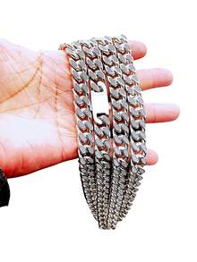 ZG YING ZHOU ZGYZ 1pc Fashionable Stainless Steel Miami 18K Gold-Plated Iced Out Reflective Cuban Link Necklace, Nightclub Wedding Accessory, Punk Retro Middle Eastern Minimalist Style Birthday Gift, Powerful Necklace Bracelet Jewelry