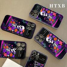 Teléfono con estampado de calavera y flores moradas electrochapado | AG Frosted Large View Window 2 en 1 17 17 Pro 17 Pro 16 Pro 16 Pro 16 Plus 16 15 Pro 15 Pro 15 Plus 15 14 Pro 14 Pro 14 Plus 14 13 Pro 13 Pro 13 12 Pro 12 Pro 12 Series, Funda para teléfono, funda para dispositivo, diseño floral, funda premium y duradera, funda protectora, entusiastas de la tecnología, seguidores - Negro - Ver 8