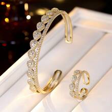 1pc Fashionable Versatile Cubic Zirconia Inlaid Open Bangle Bracelet, European And American Style