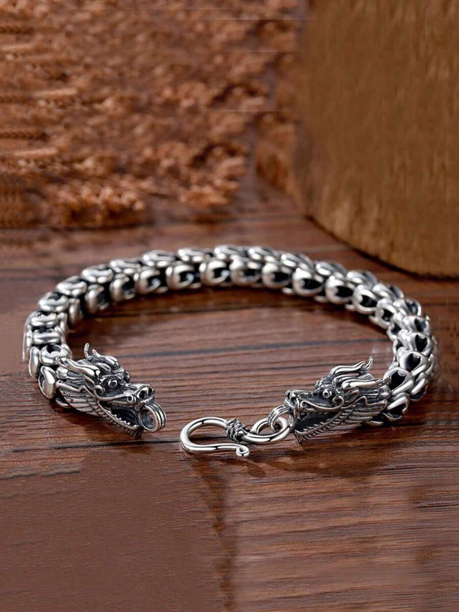 1 pezzo Braccialetto vintage alla moda fatto a mano con doppia testa di drago intrecciata, accessorio sofisticato da uomo come regalo