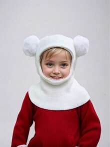 1pc Cute Double-Pom Beanie For Boys And Girls, Perfect For Winter Balaclava Knitted Hat For Autumn And Winter.