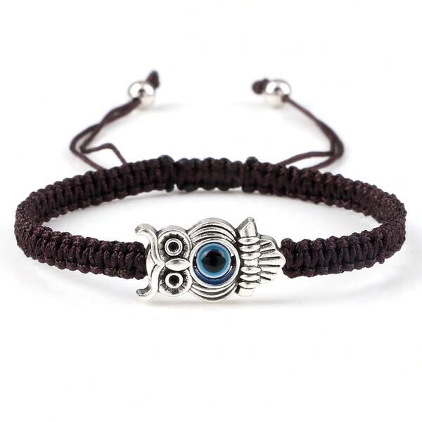 1Pc Of Fashionable Braided Wire Bracelet With Alloy Owl Decoration Multiple Colors To Choose From Vintage Charm Jewelry