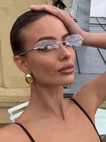 1 pieza Gafas de moda estilo deportivo futurista plateado estilo Y2K, elegantes para uso diario, estilo callejero, vacaciones, playa, vuelta al colegio, regalo para la novia - plata clara - Ver 5
