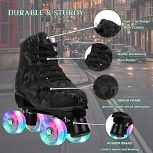 YYW Roller Skates For Women And Men Cowhide High-Top Shoes Classic Double-Row Roller Skate Four-Wheel Roller Skates For Men Girls Unisex Christmas(Camouflage Black Wheel Model) - 迷彩閃光輪 - 查看 2