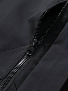 1pc Men's Woven Hooded Black Jacket, Suitable For Casual Daily And Sports Wear, Autumn/Winter Outerwear - Black - View 5
