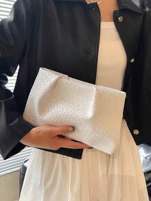 新款时尚纯色手拿包、褶皱云朵包、纯色休闲信封包、化妆包、旅行配件包、内衬包、洗漱包、收纳袋 - 白色 - 查看 4