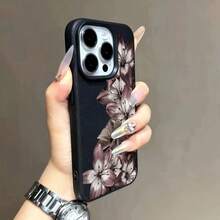 1pc TPU Material Elegant Dark Color Lily Flower Pattern Phone Case Compatible With Apple// Phones - Black - View 5
