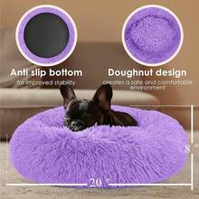 Dog & Bed Indoor Cats, 20in Calming Donut Bed Puppy And Kitten, Washable Round Fluffy Pet Bed Small Medium Dogs And Cats (Light) - Màu tím - Xem 3