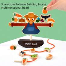 Blocs de construction en bois pour enfants avec épouvantail à corde d'équilibre. Jeu d'empilement de légumes amusant pour l'éducation précoce. Jouet de puzzle avec corde à porter. Jeu d'équilibre d'épouvantail en bois pour le développement de l'intelligence et l'interaction parent-enfant