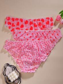 3pcs/Pack - Plus Size Women's Panties With Bow Ruffle Trim, Elegant Printed Design, Comfortable Fabric - Multicolor - View 2