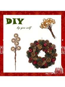 50/100PCS Artificial Holly Berries, Mini 10 Mm Fake Berries Decor On Wire For Decorations Flower Wreath DIY Craft Use,Balcony Decor, Porch Decor, Fall Room Decor, Outdoor Decorations, Kitchen Accessories, Back To School, Bathroom Accessories, University Essentials, Garden Furniture,Bridesmaid Gifts, Winter Decoration - Gold - View 5