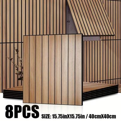 8pcs/Pack, Meoky Thickened 3D Textured Grid Striped Wallpaper, Self-Adhesive, Removable And Residue-Free, Vintage Wood Grain Texture, Backdrop Wall Sticker, Suitable For TV Background, Bedroom, Entryway, Easy To Install, Great For DIY