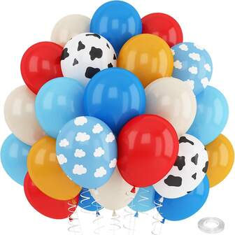 1 Set Cow Print Sky Blue & White Cloud Balloons, Suitable For Farm Theme, Cowboy Birthday Party Decoration, Western Style Red, Blue, Yellow, Beige Latex Helium Balloons Arch (Comes With 1 Ribbon)