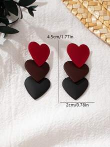 1 Pair Geometric Heart-Shaped Colorful Layered Enamel Earrings - Red - View 2