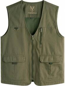 Men's Casual Outdoor Cotton Vest Lightweight Breathable Multi-Pocket Fishing Travel Vests OutwearChristmas IQWV - 04-綠色 - 查看 10