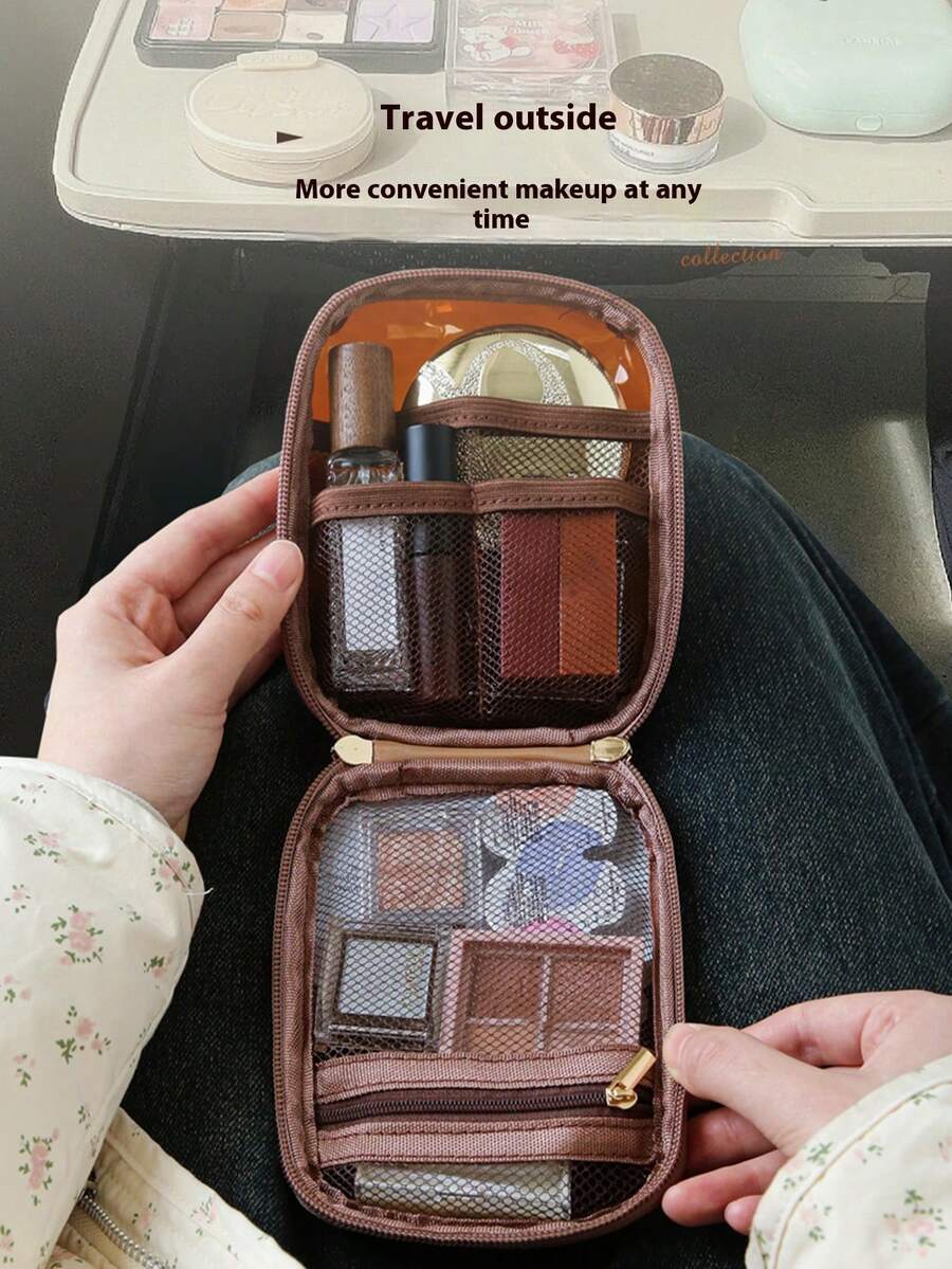 1pc Large Capacity Transparent Mesh Waterproof Cosmetic Bag, Portable Travel Toiletry Bag, Elegant Makeup Organizer, Lightweight And Compact For Skincare And Makeup On The Go - Multicolor - View 1