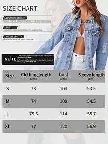 Pearl Beaded Button Open Long Sleeve Mid-Length Denim Jacket - Light Wash - View 8