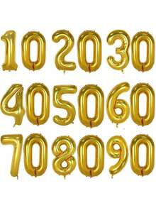 40-Inch Large Number Balloons 10 20 30 40 50 60 70 80 90-Year-Old Adult Birthday Anniversary Decoration Supplies Gold Aluminum Foil Balloons Individually Wrapped For Party Decorations, Birthday Balloons