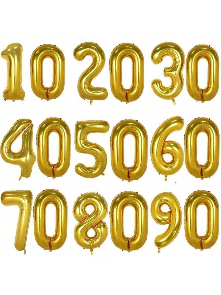 40-Inch Large Number Balloons 10 20 30 40 50 60 70 80 90-Year-Old Adult Birthday Anniversary Decoration Supplies Gold Aluminum Foil Balloons Individually Wrapped For Party Decorations, Birthday Balloons