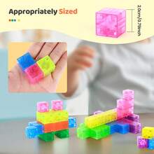 100 cubos magnéticos de construcción – Juego de rompecabezas STEM transparente y colorido para construcción creativa y reconocimiento de colores | Bloques DIY para la imaginación, regalo de Halloween y Navidad, juguete divertido para toda la familia - 100 piezas - Ver 9