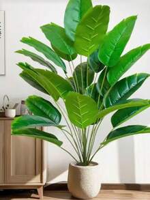 1 pieza/2 piezas Árbol de plátano artificial grande, rama de palma falsa tropical, hojas de ave del paraíso de plástico, hojas de monstera verde para decoración del hogar, jardín, fiesta, oficina sin maceta