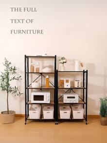 A Multi-Tiered Folding Floor-Standing Storage Rack With Casters, A Three-, Four-, Or Five-Tier Kitchen Microwave Rack, Living Room Bookshelf, Bathroom Storage Rack, And A Narrow-Gauge Household - Black (five Layers) - View 2
